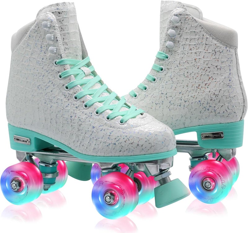 WELLWON Roller Skate for Women Girls and Kids, High-top Double Row-Classic Rollerskates Size 5 6 7 8 9 10 11 and Youth Size 2 3, Indoor Outdoor Roller Skates for Beginner Ladies with Light-up Wheels - Image 3